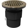 JONES STEPHENS 3 in. x 4 in. PVC Pipe Fit Drain Base with 3-1/2 in. IPS Plastic Spud and 6 in. Round Nickel Bronze Strainer