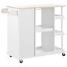 Whatseaso White Wood 40.00 in. Kitchen Island with Rubber Wood Top