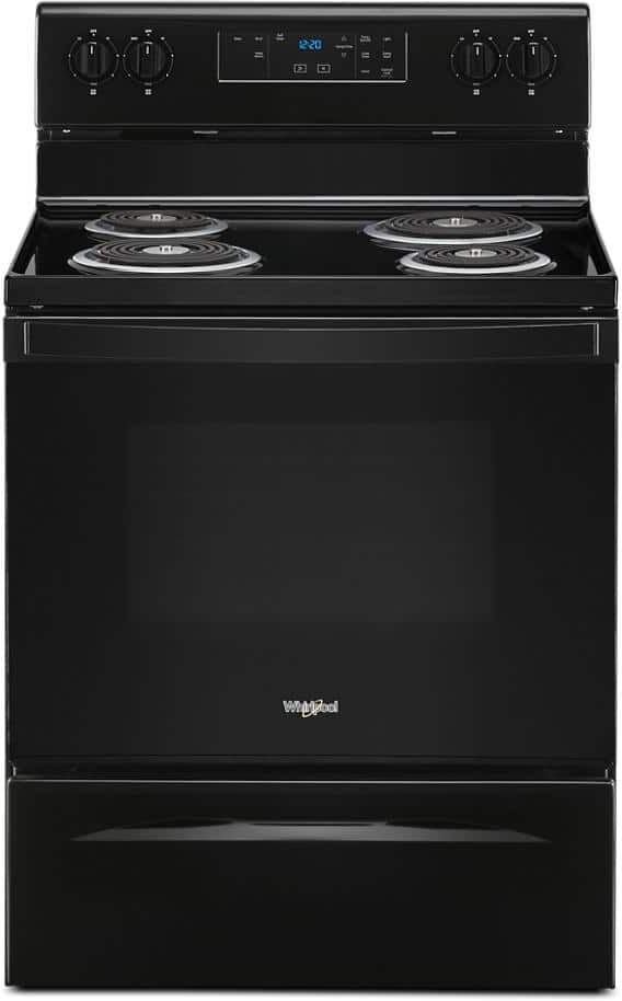 Whirlpool 30 in. 4.8 cu. ft. 4-Burner Electric Range with Self-Cleaning in Black with Storage Drawer