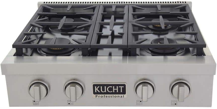 Kucht Professional 30 in. Liquid Propane Gas Range Top in Stainless Steel with Classic Silver Knobs with 4 Burners