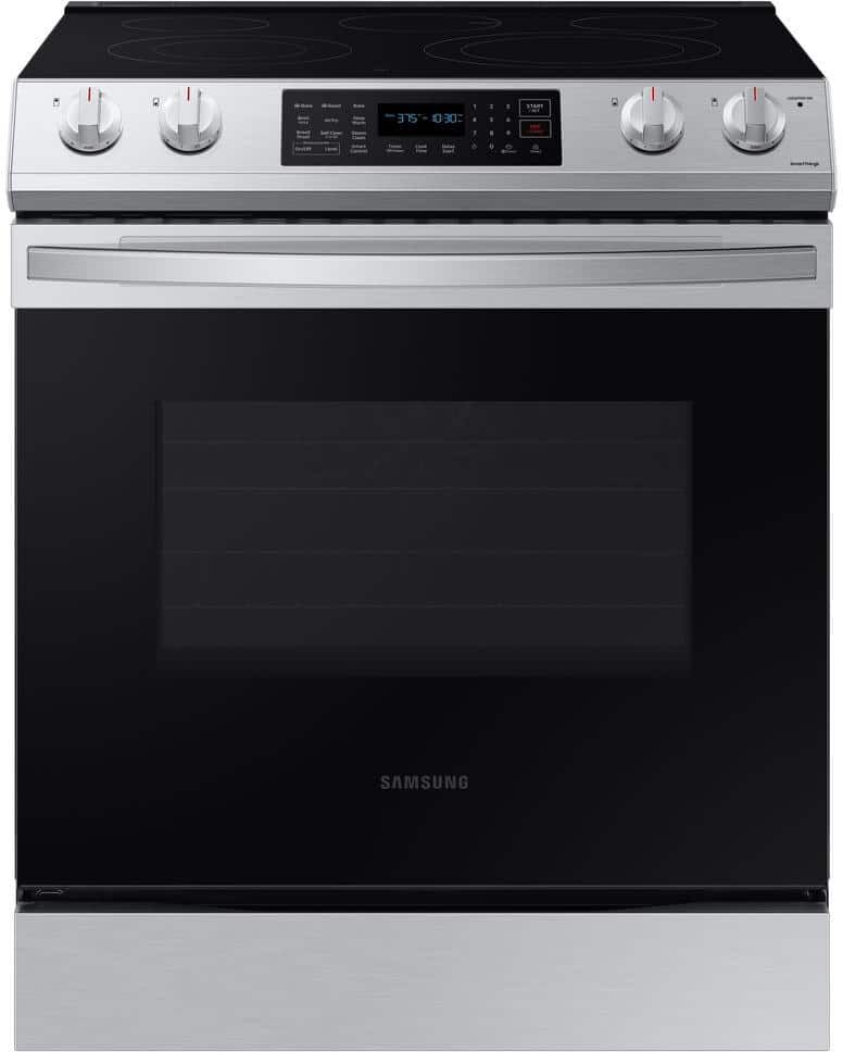 Samsung 30 in. 6.3 cu. ft. Smart 5-Element Slide-In Electric Range with Air Fry and Convection Oven in Stainless Steel