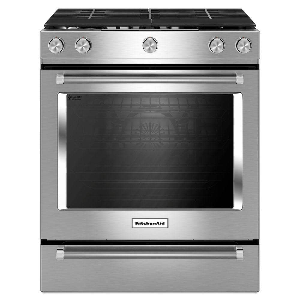 KitchenAid 5.8 cu. ft. Slide-In Gas Range with Self-Cleaning Convection Oven in Stainless Steel