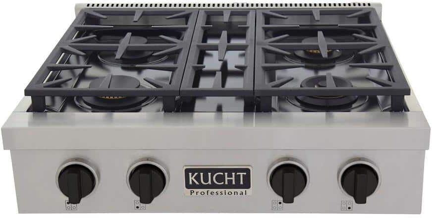 Kucht Professional 30 in. Liquid Propane Gas Range Top in Stainless Steel with Tuxedo Black Knobs with 4 Burners