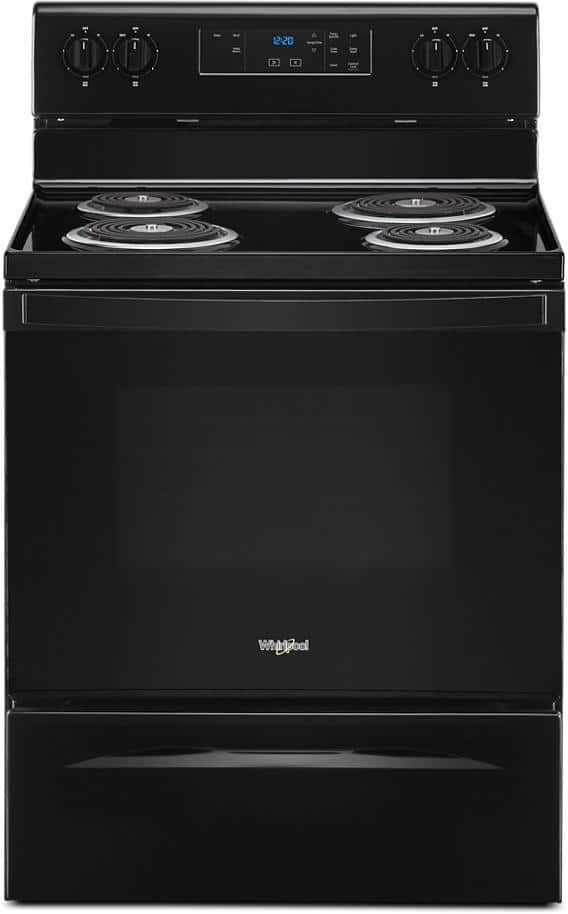 Whirlpool 30 in. 4.8 cu. ft. 4-Burner Electric Range with Keep Warm Setting in Black with Storage Drawer