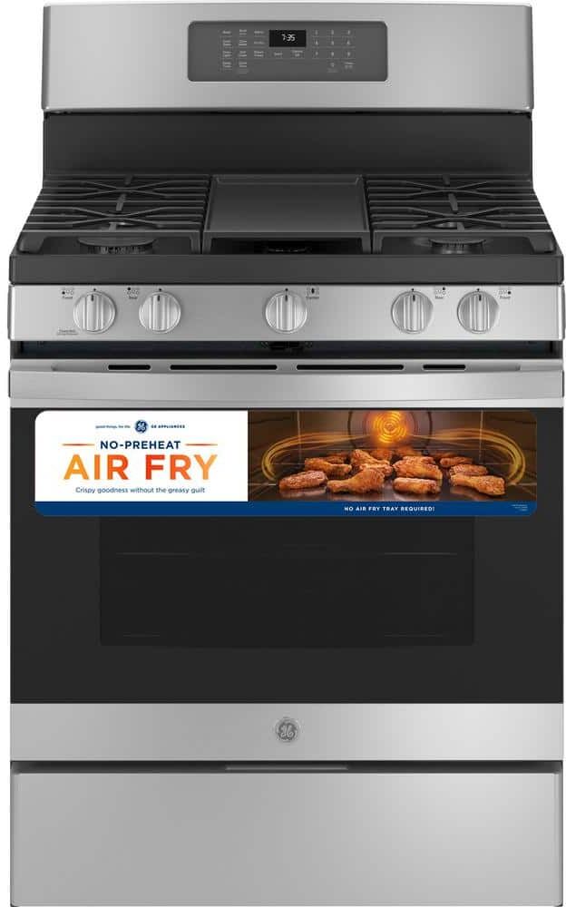 30 in. 5.0 cu. ft. Gas Range with Self-Cleaning Convection Oven and Air Fry in Stainless Steel