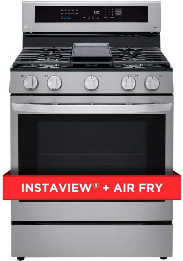 LG 5.8 cu. ft. Smart Wi-Fi Enabled True Convection InstaView Gas Range Oven with Air Fry in Printproof Stainless Steel