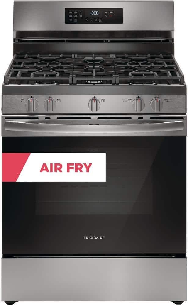 Frigidaire 30 in. 5.1 cu. ft. 5 Burner Freestanding Self-Cleaning Gas Range in Stainless Steel with Air Fry