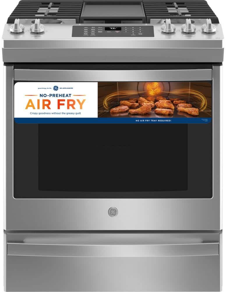 30 in. 5.6 cu. ft. Slide-In Gas Range with Self-Cleaning Convection Oven and Air Fry in Stainless Steel