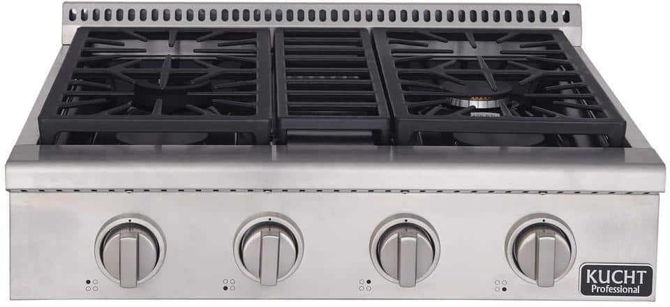 Kucht Professional 30 in. Propane Gas Range-Top with 4 Sealed Burners in Stainless Steel with Classic Silver Knobs