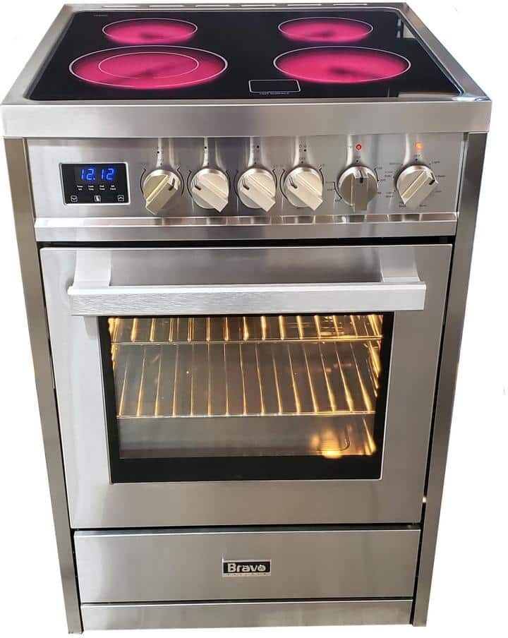 Bravo KITCHEN 24 in. 4-Element Electric Range with Broil, Pizza and Convection in Stainless Steel