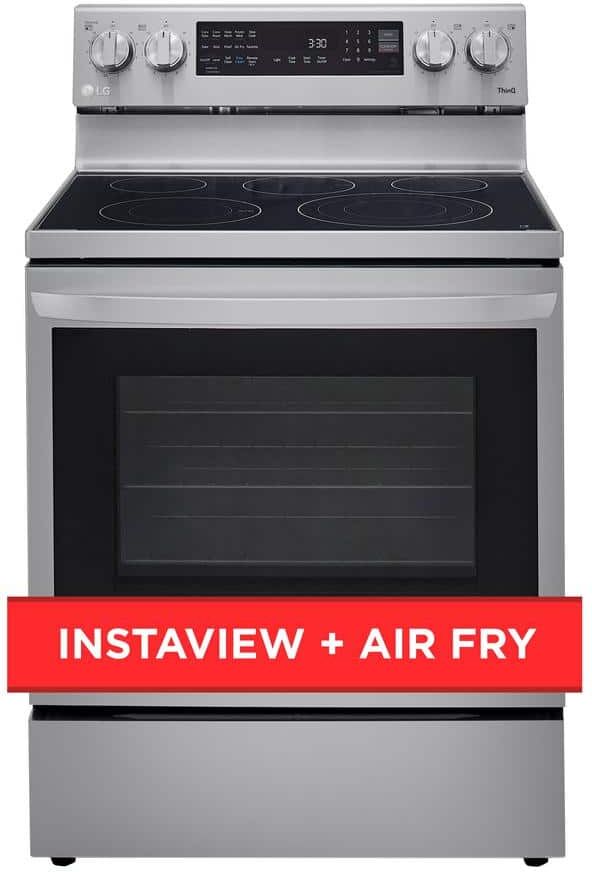 LG 6.3 cu. ft. Smart True Convection InstaView Electric Range Single Oven with Air Fry in Printproof Stainless Steel