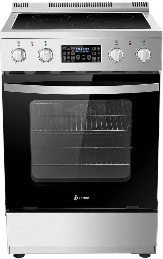 LANBO 24 in. 4 Element Freestanding Single Oven Electric Range in Stainless Steel with Air Fry, Rotisserie and True Convection