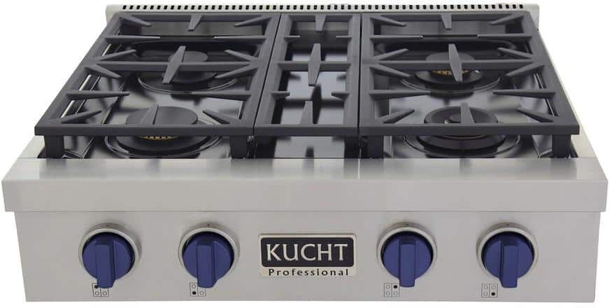 Kucht Professional 30 in. Natural Gas Range Top in Stainless Steel and Royal Blue Knobs with 4 Burners