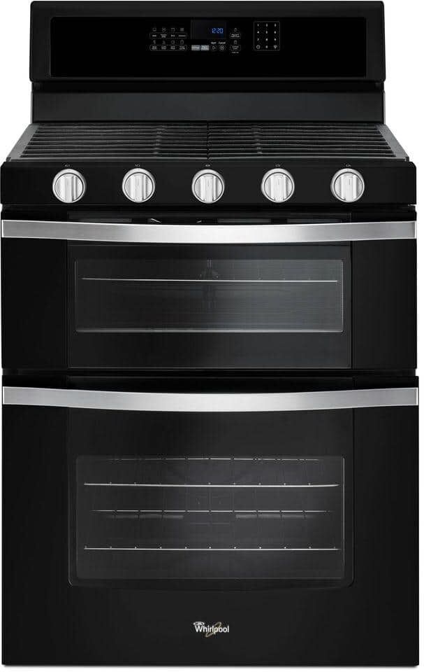 Whirlpool 6.0 cu. ft. Double Oven Gas Range with Center Oval Burner in Black Ice