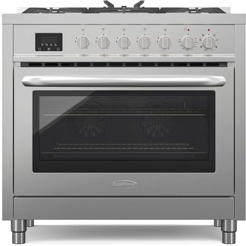 Koolmore 36 in. 5 Burner Freestanding Dual Fuel Range with Gas Stove and Electric Oven in. Stainless Steel