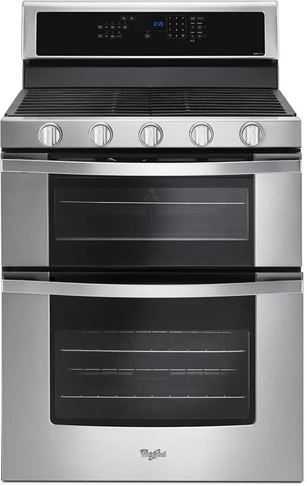 Whirlpool 6.0 cu. ft. Double Oven Gas Range with Center Oval Burner in Stainless Steel