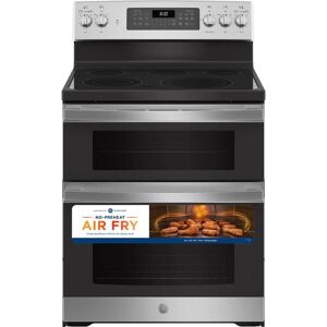 GE 30 in. 6.6 cu. ft. Freestanding Double Oven Electric Range in Stainless Steel with Convection and Air Fry, Silver