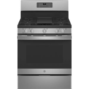 GE 30 in. 5 cu. ft. Gas Range with Self-Cleaning Oven in Stainless Steel with Griddle, Silver