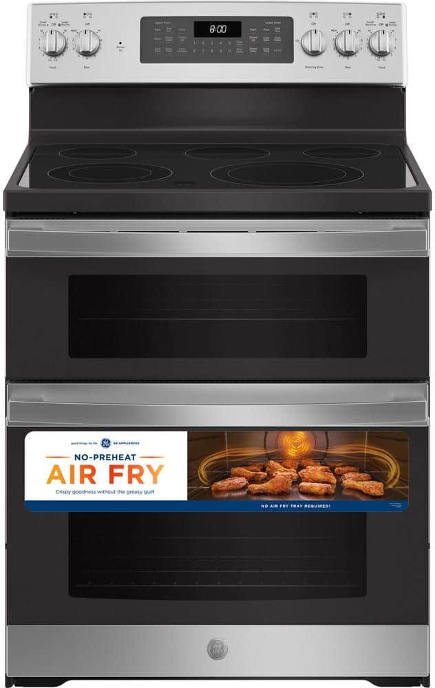 30 in. 6.6 cu. ft. Freestanding Double Oven Electric Range in Stainless Steel with Convection and Air Fry