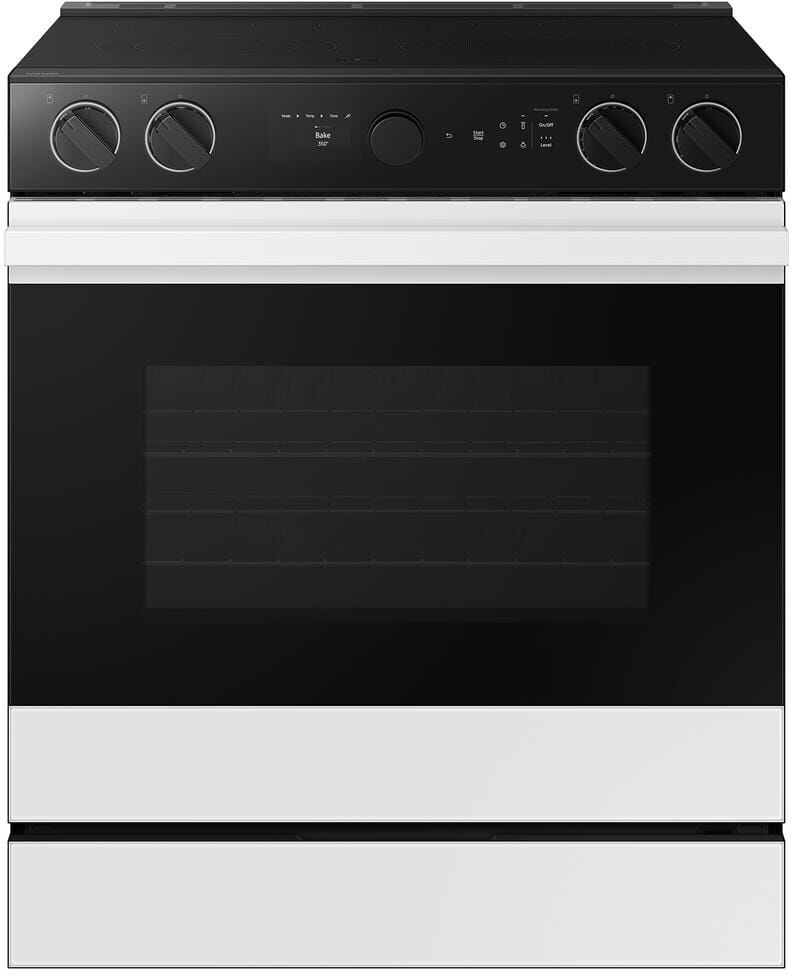 Samsung Bespoke 30 in. 6.3 cu. ft. 5 Element Smart Slide-In Electric Range with Smart Oven Camera in White Glass