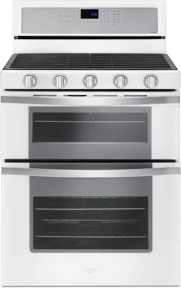 Whirlpool 6.0 cu. ft. Double Oven Gas Range with Center Oval Burner in White Ice