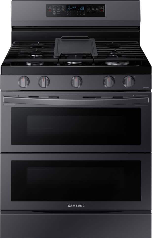 Samsung 6 cu. ft. 30 in. Smart Double Oven Gas Range with Flex Duo and Air Fry Fingerprint Resistant in Black Stainless Steel