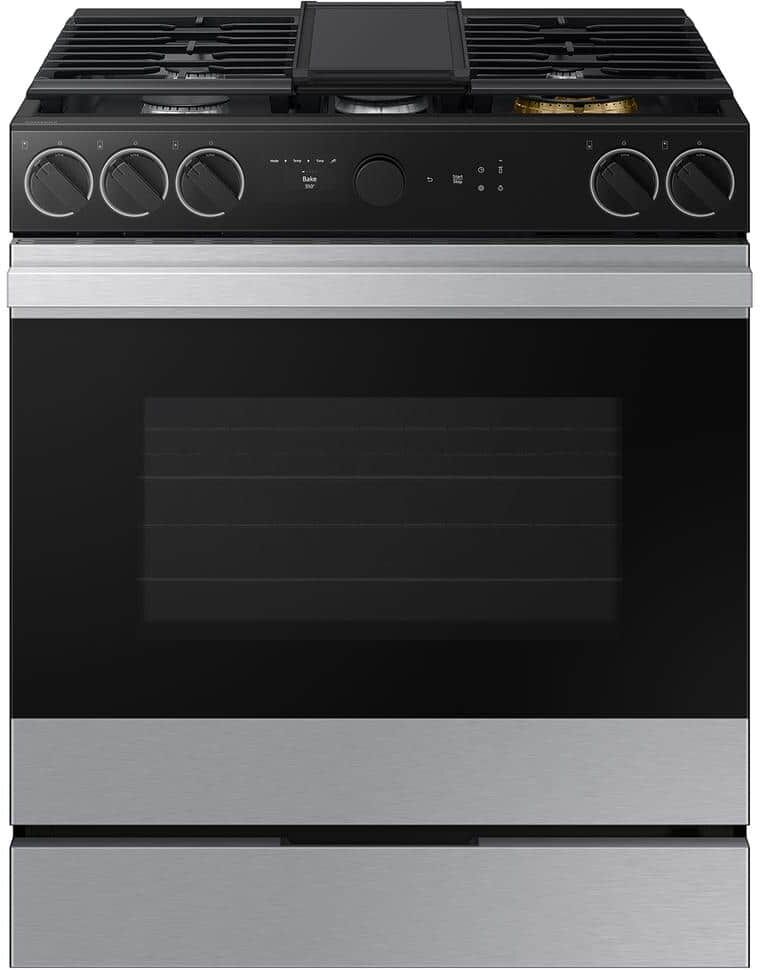 Samsung Bespoke 30 in. 6.0 cu. ft. 5 Burner Smart Slide-In Gas Range with Smart Oven Camera & Air Fry in Stainless Steel