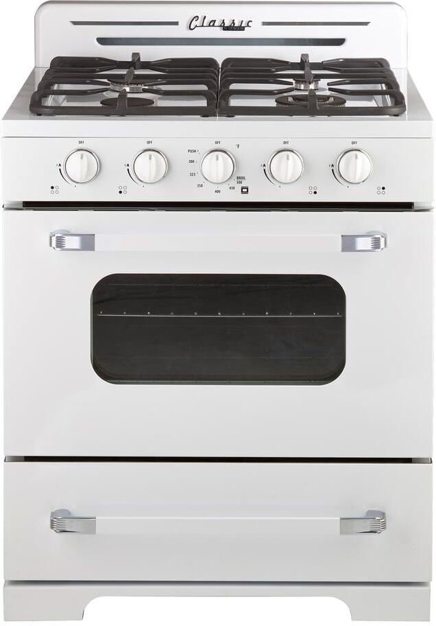 Unique Off-Grid Classic Retro 30 in. 3.9 cu. ft. Retro Propane Gas Range with Battery Ignition in Marshmallow White