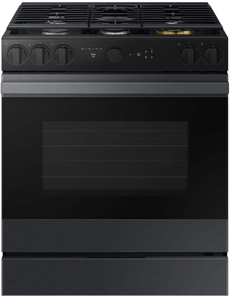 Samsung Bespoke 30 in. 6.0 cu. ft. 5 Burner Smart Slide-In Gas Range with Air Sous Vide & Air Fry in Matte Black Steel