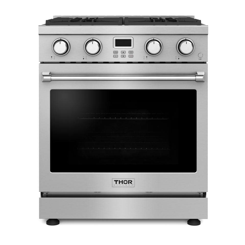 Thor A Series 30 in. 4-Burners Free-Standing Contemporary Gas Range in Stainless Steel with Convection Oven