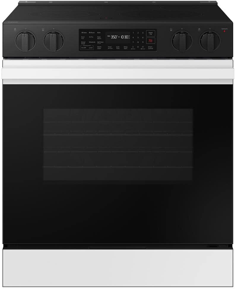 Samsung Bespoke 30 in. 6.3 cu. ft. 5 Element Smart Slide-In Electric Range with Air Fry & Safety Knobs in White Glass