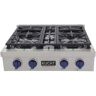 Kucht Professional 30 in. Natural Gas Range Top in Stainless Steel and Royal Blue Knobs with 4 Burners