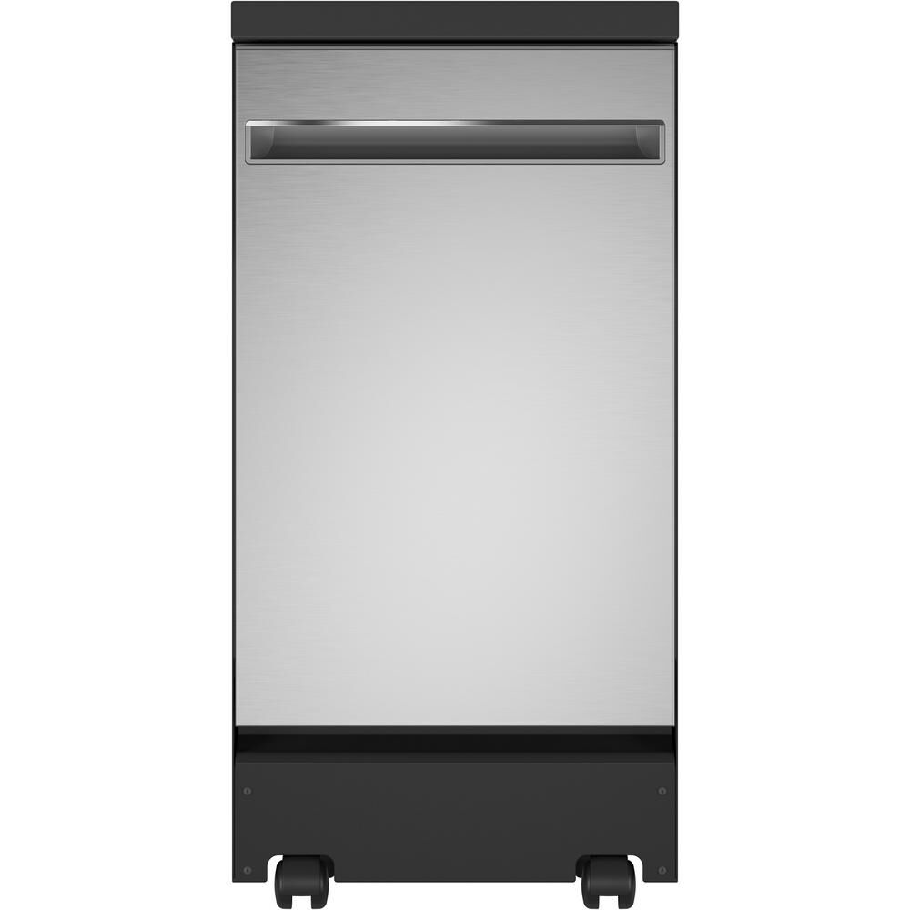 GE 18 in. Stainless Steel Portable Dishwasher with 8 Place Settings Capacity and 52 dBA, Silver