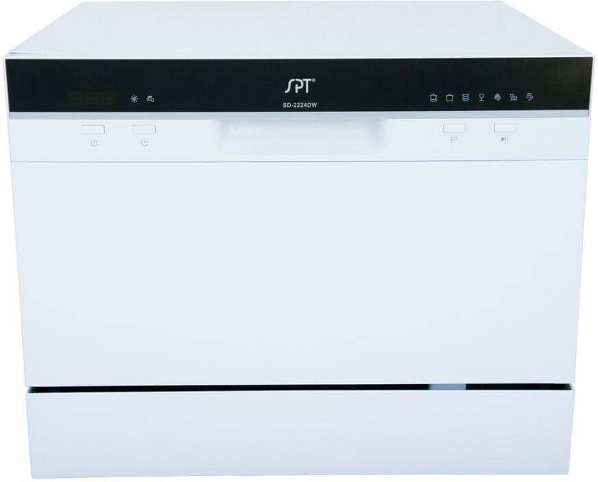 SPT 21 in. White LED Portable Countertop 120-Volt Dishwasher with 7 Cycles with 6 Place Settings Capacity