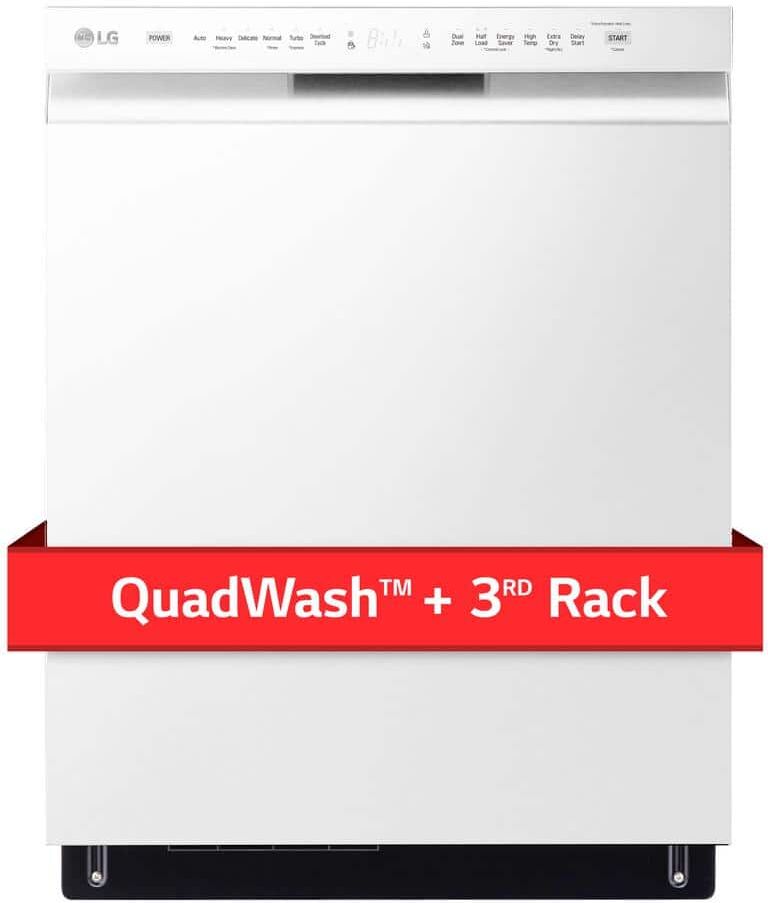 LG 24 in. White Front Control Dishwasher with QuadWash, 3rd Rack & Dynamic Dry, 48 dBA