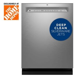 GE 24 in. Fingerprint Resistant Stainless Steel Front Control Built-In Tall Tub Dishwasher w/ 3rd Rack, Bottle Jets, 45 dBA, Silver