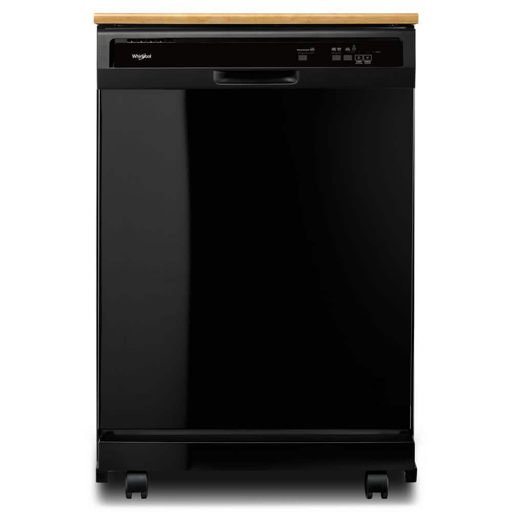 Whirlpool 24 in. Black Front Control Heavy-Duty Portable Dishwasher with 1 Hour Wash Cycle and 12-Place Settings, 64 dBA