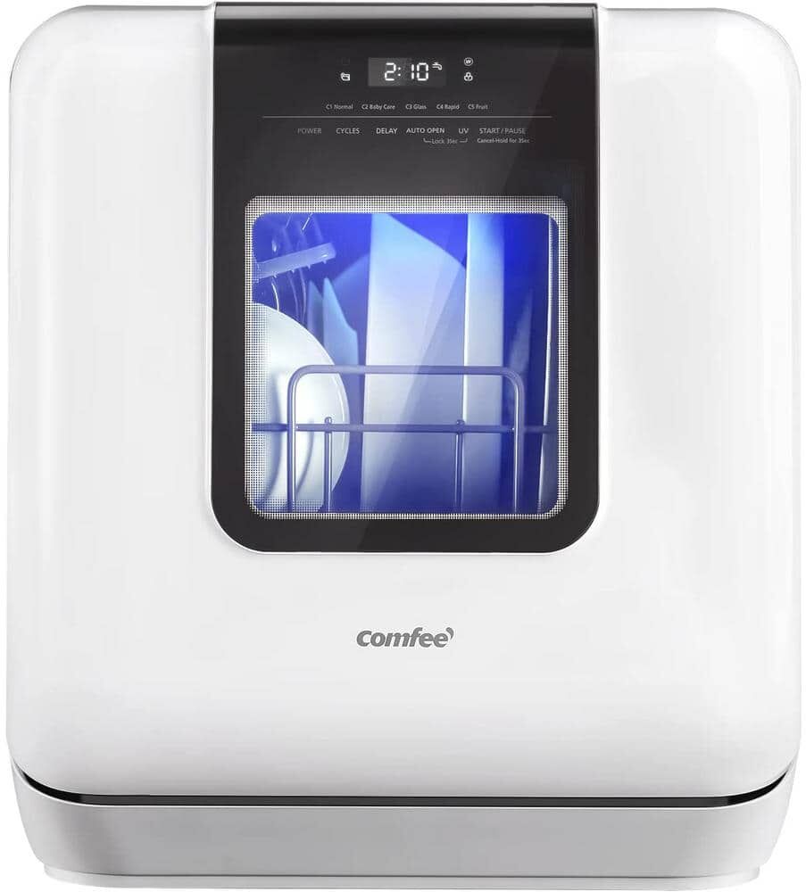 Comfee' 16.5 in. White Electronic Countertop 120-volt Dishwasher with 7-Cycles, 2 Place Settings Capacity