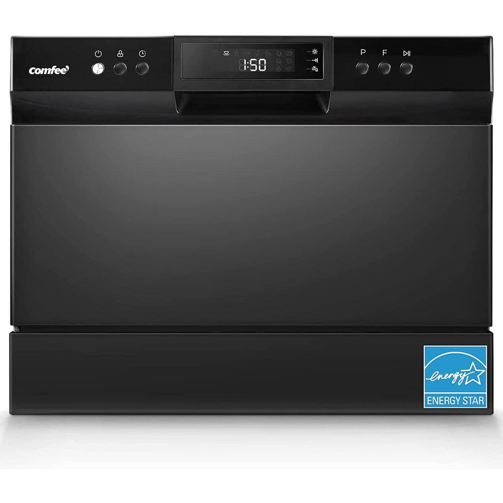 Comfee' 21.6 in. Black Electronic Countertop 120-volt Dishwasher with 8-Cycles, 6 Place Settings Capacity