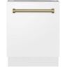 ZLINE Kitchen and Bath Autograph Edition 24 in. Top Control 8-Cycle Tall Tub Dishwasher with 3rd Rack in White Matte and Champagne Bronze