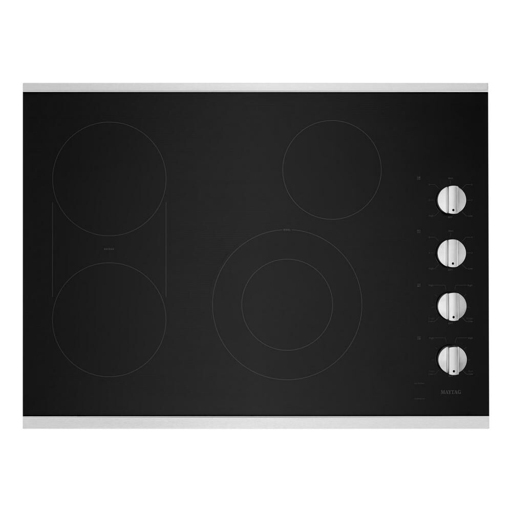 Maytag 30 in. Radiant Electric Cooktop in Stainless Steel with 4 Elements and Reversible Grill, Griddle, Silver