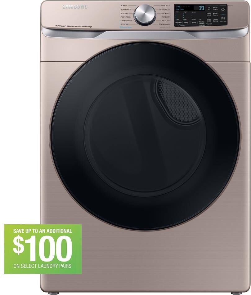 Samsung 7.5 cu. ft. Smart Stackable Vented Electric Dryer with Steam Sanitize+ in Champagne