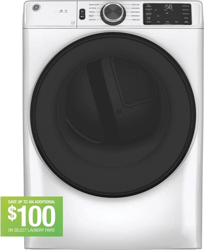 GE 7.8 cu. ft. Smart Front Load Electric Dryer in White with Sanitize Cycle, ENERGY STAR