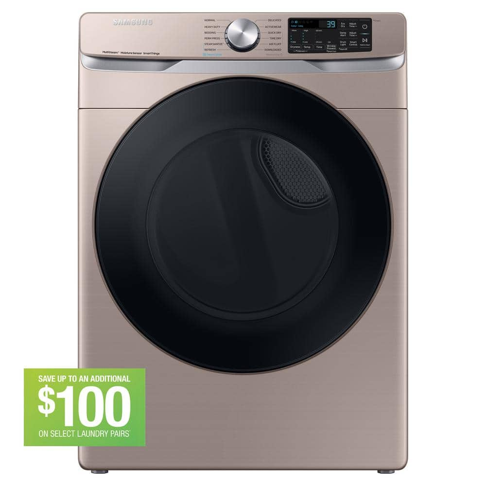 Samsung 7.5 cu. ft. Stackable Vented Gas Dryer with Steam Sanitize+ in Champagne