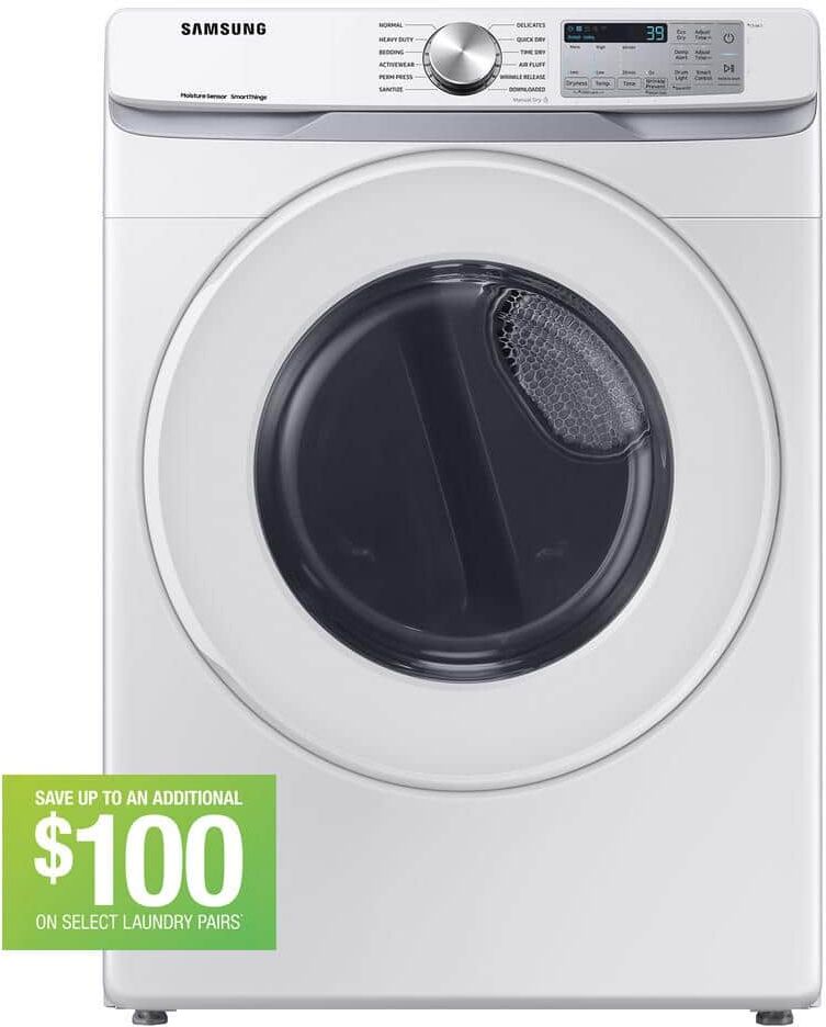 Samsung 7.5 cu.ft. vented Front Load Smart Electric Dryer with Sensor Dry in White