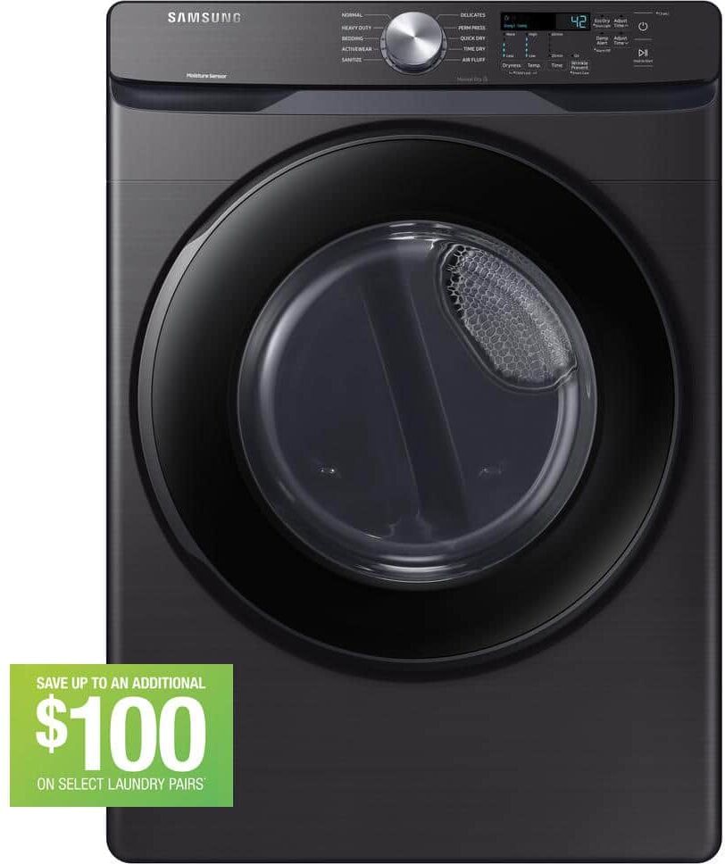 Samsung 7.5 cu. ft. Stackable Vented Electric Dryer with Sensor Dry in Brushed Black