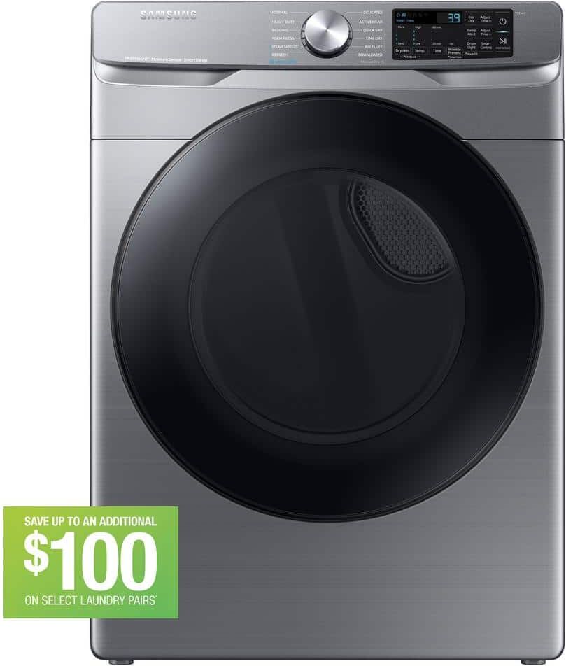 Samsung 7.5 cu. ft. Smart Stackable Vented Electric Dryer with Steam Sanitize+ in Platinum