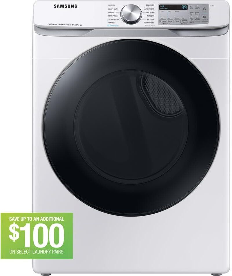 Samsung 7.5 cu. ft. Smart Stackable Vented Electric Dryer with Steam Sanitize+ in White