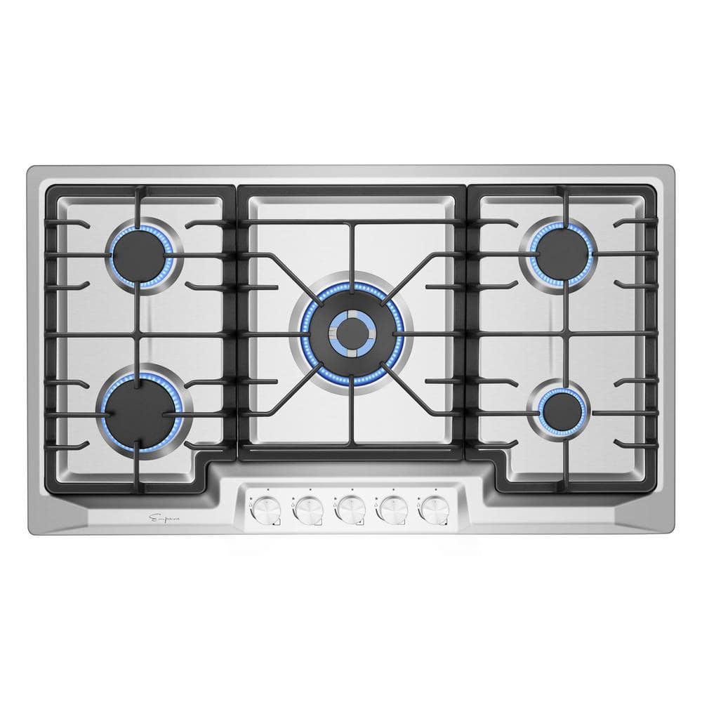 Empava 36 in. Gas Stove Cooktop in Stainless Steel with 5 Sealed Burners - LP Convertible