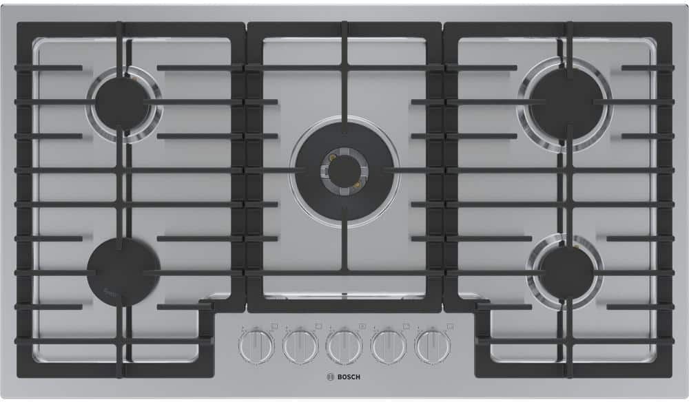 Bosch 800 Series 36 in. Gas Cooktop in Stainless Steel with 5 FlameSelect® Burners including 17,000 BTU Dual-Flame Burner